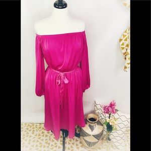 forever 21 off shoulder hot pink maxi S